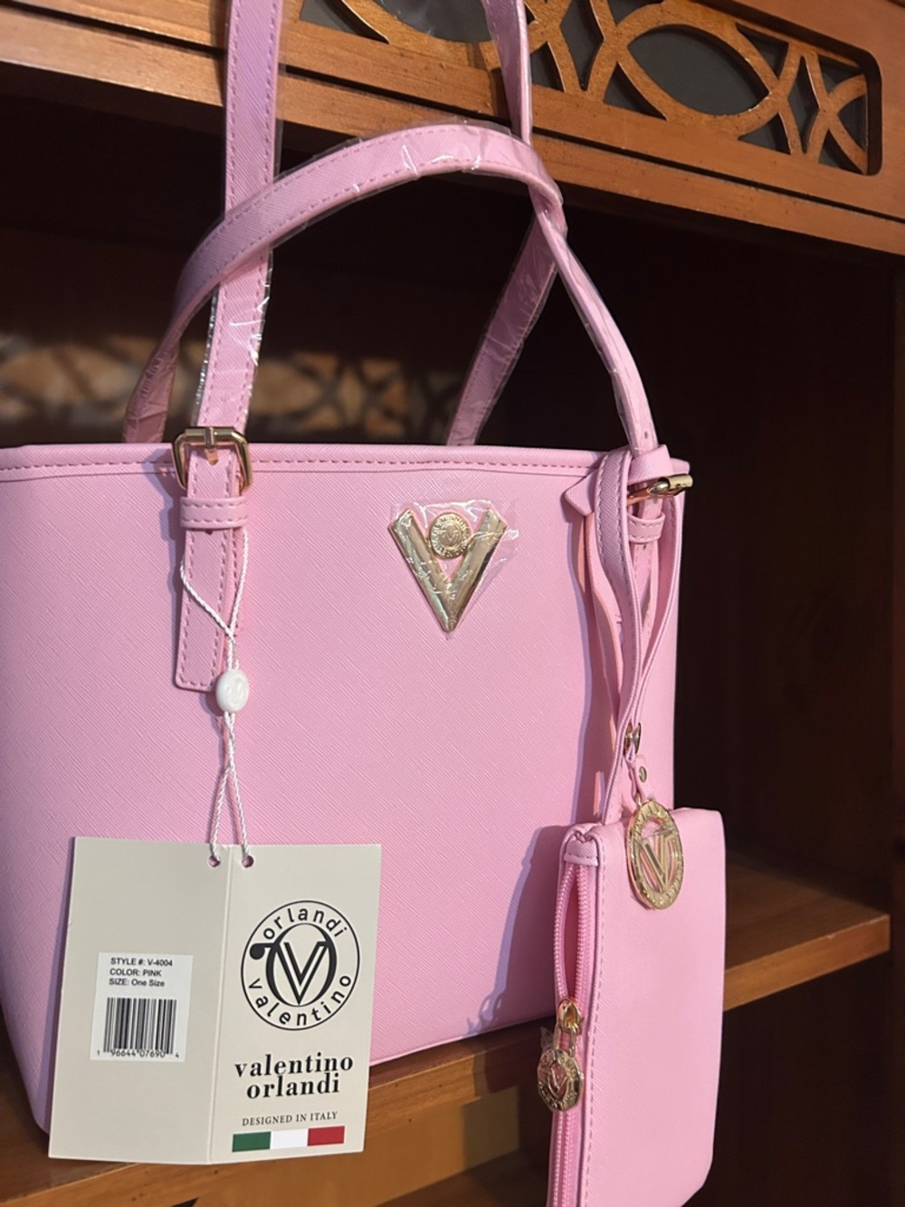 Valentino Orlandi Light Pink Shoulder Tote with Wristlet